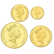 1992 Solomon Islands 50th Anniversary Battle of Guadalcanal 4-Coin Gold Proof Set Boxed