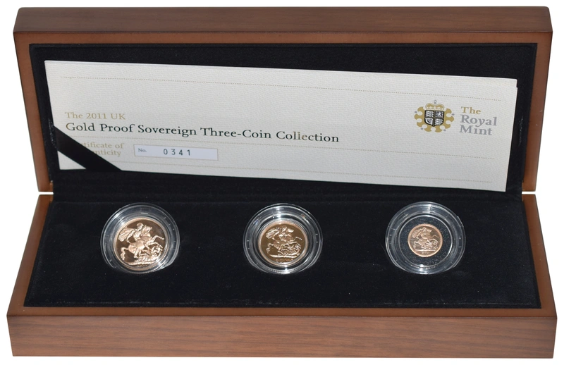 2011 Proof Gold Sovereign 3 Coin Set Boxed
