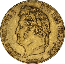 1844 20 French Francs - Louis-Philippe Laureate Head - A