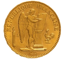1875 20 French Francs Gold Coin Guardian Angel Genius A