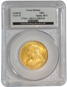 1893 Victoria Veiled Head £2 Gold coin CGS75 UNC MS 62-63