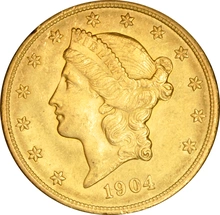 1904 $20 Double Eagle Liberty Head Gold Coin, Philadelphia