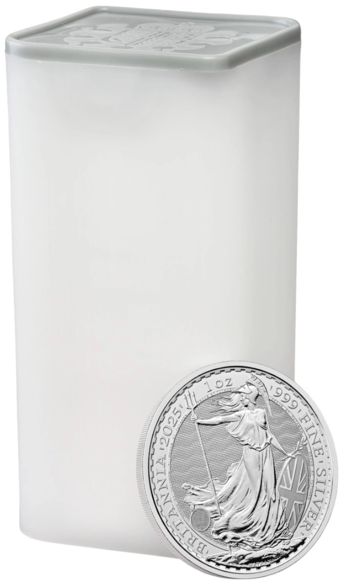 Tube of 25 2025 Britannia One Ounce Silver Coins