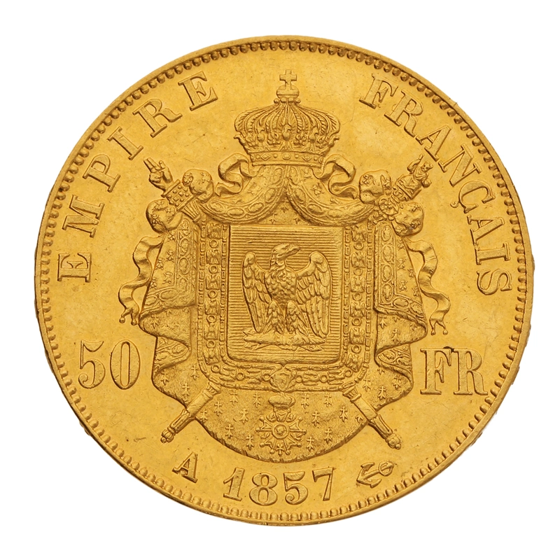 1857 50 French Francs Gold Coin Napoleon III A