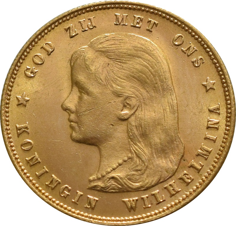 10 Guilders Netherlands Wilhelmina Young Head 1897