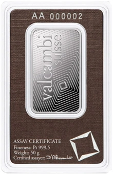 50g Platinum Bar Valcambi Minted