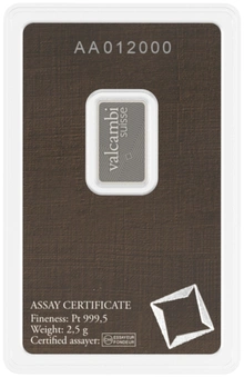 2.5g Platinum Bar Valcambi Minted