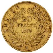 1855 20 French Francs - Napoleon III Bare Head - BB - anchor