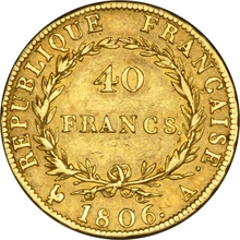 40 French Francs Napoleon First Empire Bare Head 1804-1807