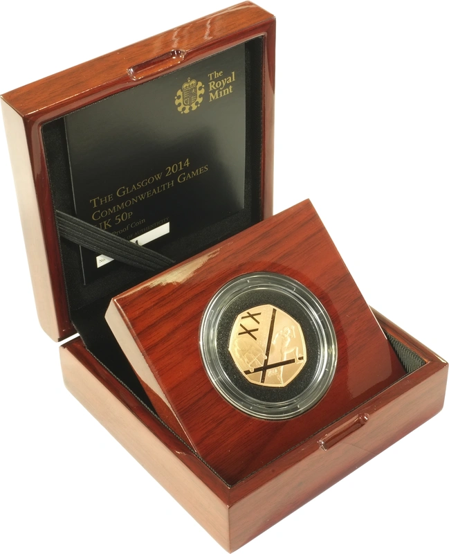 Gold Proof 2014 Fifty Pence 50p Piece - the Glasgow 2014 Commonwealth Games Boxed