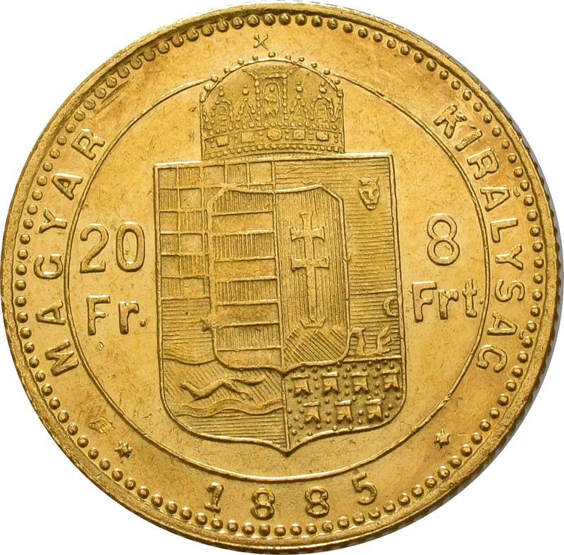 Hungarian 20 Franc 8 Forints Gold Coin Franz Joseph I 1870-1892 KB