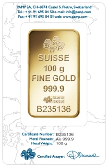 PAMP Rosa 100 Gram Gold Bar Minted