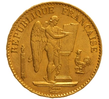 1878 20 French Francs Gold Coin Guardian Angel Genius A