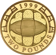 1999 Two Pound Proof Gold Coin: Rugby World Cup: no box or cert