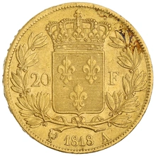 1818 20 French Francs Gold Coin Louis XVIII A