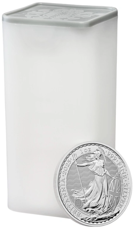 Tube of 25 2025 Britannia 1oz Silver Coins