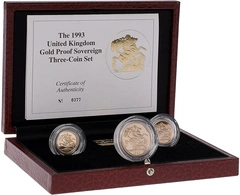 1993 Proof Gold Sovereign 3 Coin Set Boxed
