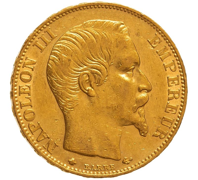 1858 20 French Francs Gold Coin Napoleon III BB