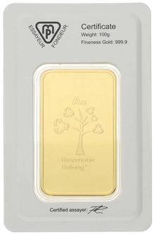 100g Gold Bar Metalor Minted