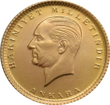 Turkish 50 Piastres Kurush Gold Coin - Kemal Ataturk