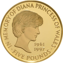 1999 - Gold £5 Proof Crown, Diana Princess of Wales Memorial NGC PF68