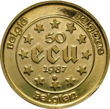 1987 Belgian 50 ECU Gold Coin