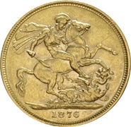 1876 Gold Sovereign - Victoria Young Head - London