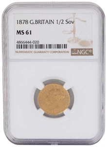 1878 Gold Half Sovereign Queen Victoria Young Head Shield Back NGC MS61