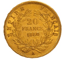 1860 20 French Francs - Napoleon III Bare Head - A