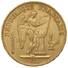 1879 20 French Francs Gold Coin Guardian Angel Genius A