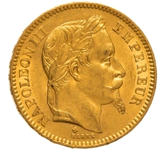 1865 20 French Francs Gold Coin Napoleon III BB