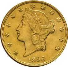 1896 $20 Double Eagle Liberty Head Gold Coin, Philadelphia
