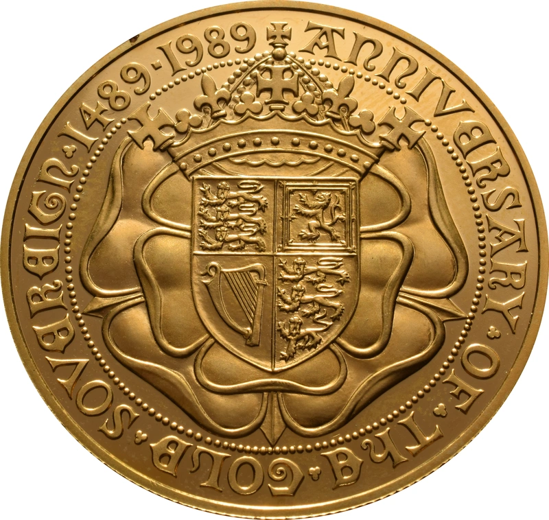 1989 Proof Gold £5 Coin Quintuple Sovereign 500th Anniversary