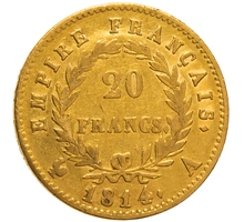 1814 20 French Francs Gold Coin Napoleon I A