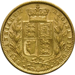 1860 Gold Sovereign Coin Queen Victoria Young Head Shield Back