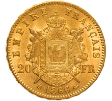 1866 20 French Francs - Napoleon III Laureate Head - BB