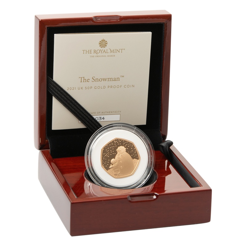 2021 The Snowman Fifty Pence Proof Gold Coin Boxed