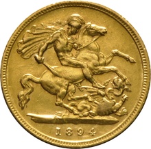 1894 Gold Half Sovereign - Victoria Old Head - London