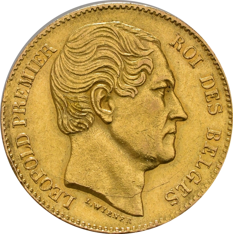 1864-1866 Belgian 20 Franc Gold Coin Leopold I Plain Head