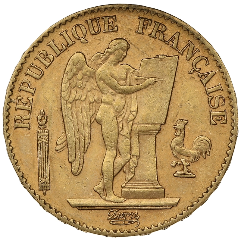1892 20 French Francs Gold Coin Guardian Angel Genius A