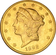 1892 $20 Gold Coin Double Eagle Liberty Head San Francisco
