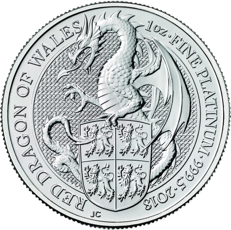2018 1oz Red Dragon of Wales Platinum Coin Queen's Beasts