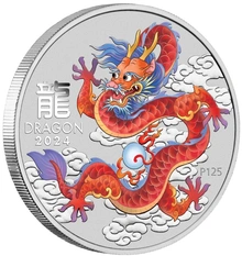 2024 1oz Perth Mint Year of the Dragon Coloured Silver Coin - Red Dragon