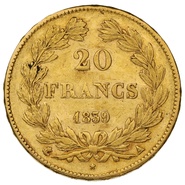 1839 20 French Francs - Louis-Philippe Laureate Head - A