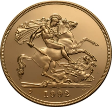 Brilliant Uncirculated Gold 1992 Five Pound Sovereign