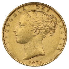 1871 Gold Sovereign - Victoria Young Head Shield Back- S