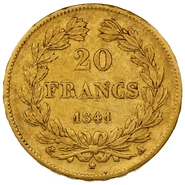 1841 20 French Francs - Louis-Philippe Laureate Head - A