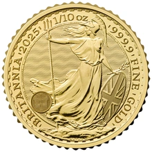 Tube of 25 2025 Tenth Ounce Britannia Gold Coins