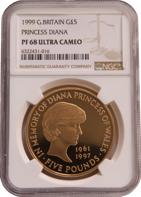 1999 - Gold £5 Proof Crown, Diana Princess of Wales Memorial NGC PF68