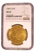 1906 $20 Gold Coin Double Eagle Liberty Head Denver NGC MS62